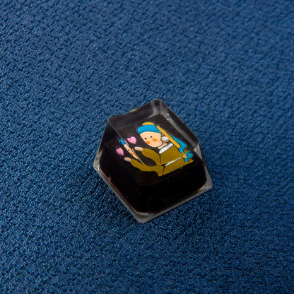 Hand drawn Het meisje met de parel crystal resin personalized keycaps, artistic decorative keycaps, handmade keyboard keycaps