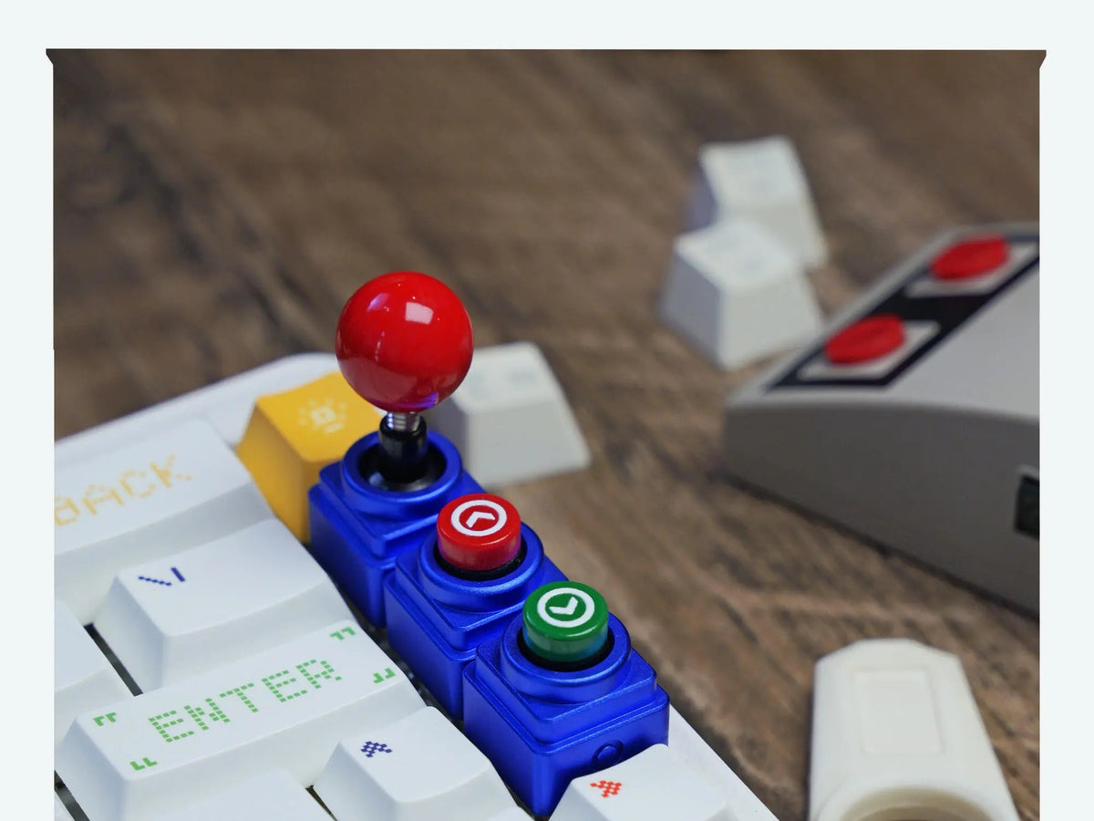 Arcade game shaped keycap set, lucky joystick+double happiness button, personalized metal keycaps, mechanical keyboard game cultural and creative peripheral, decorative keycaps
