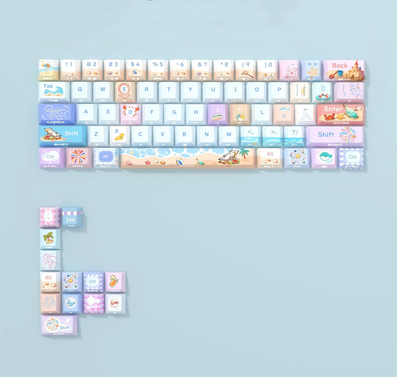 Summer time set keycap mechanical keyboard keycap blue and white color original factory height PBT material decorative keycap set, suitable for 616468758487104 key mechanical keyboards