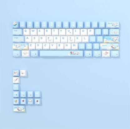 Cinnamoroll theme, cute style light blue color PBT material personalized keycap set, anime cartoon theme decorative keycap, compatible with mechanical keyboard