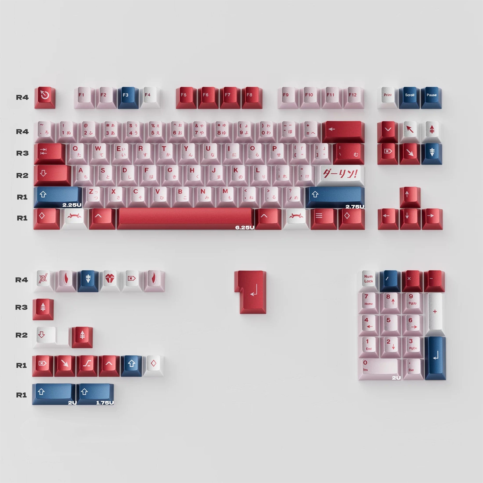 DARLING in the FRANXX Theme, 02, Metallic Texture, PBT Material material personalized keycap set, anime and games cultural creative decoration keycap set, compatible with 61/64/68/75/84/87/104 mechanical keyboard replacement keycap