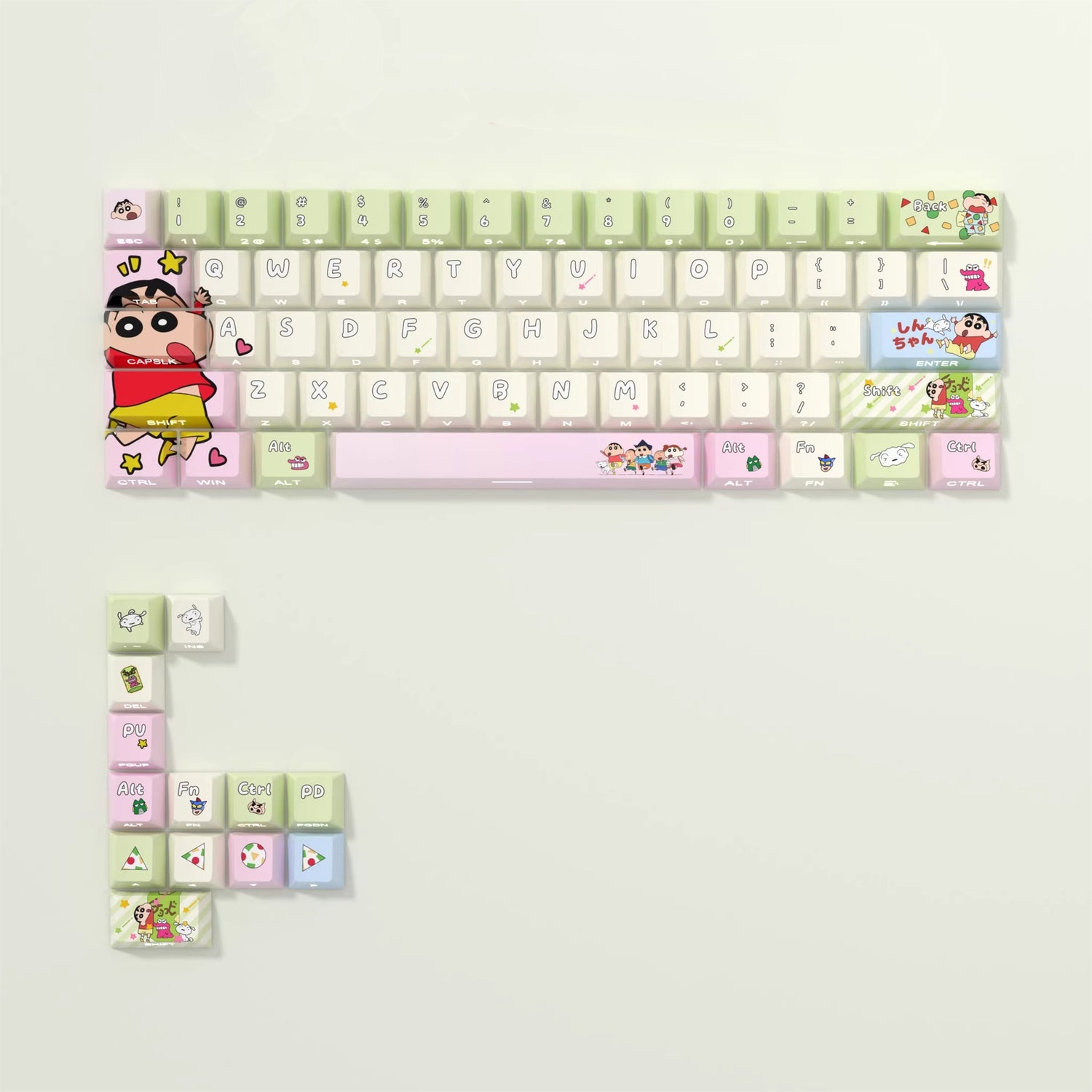 Crayon Shin chan theme, cute style PBT material personalized keycap set, anime cartoon theme decorative keycap, compatible with mechanical keyboard