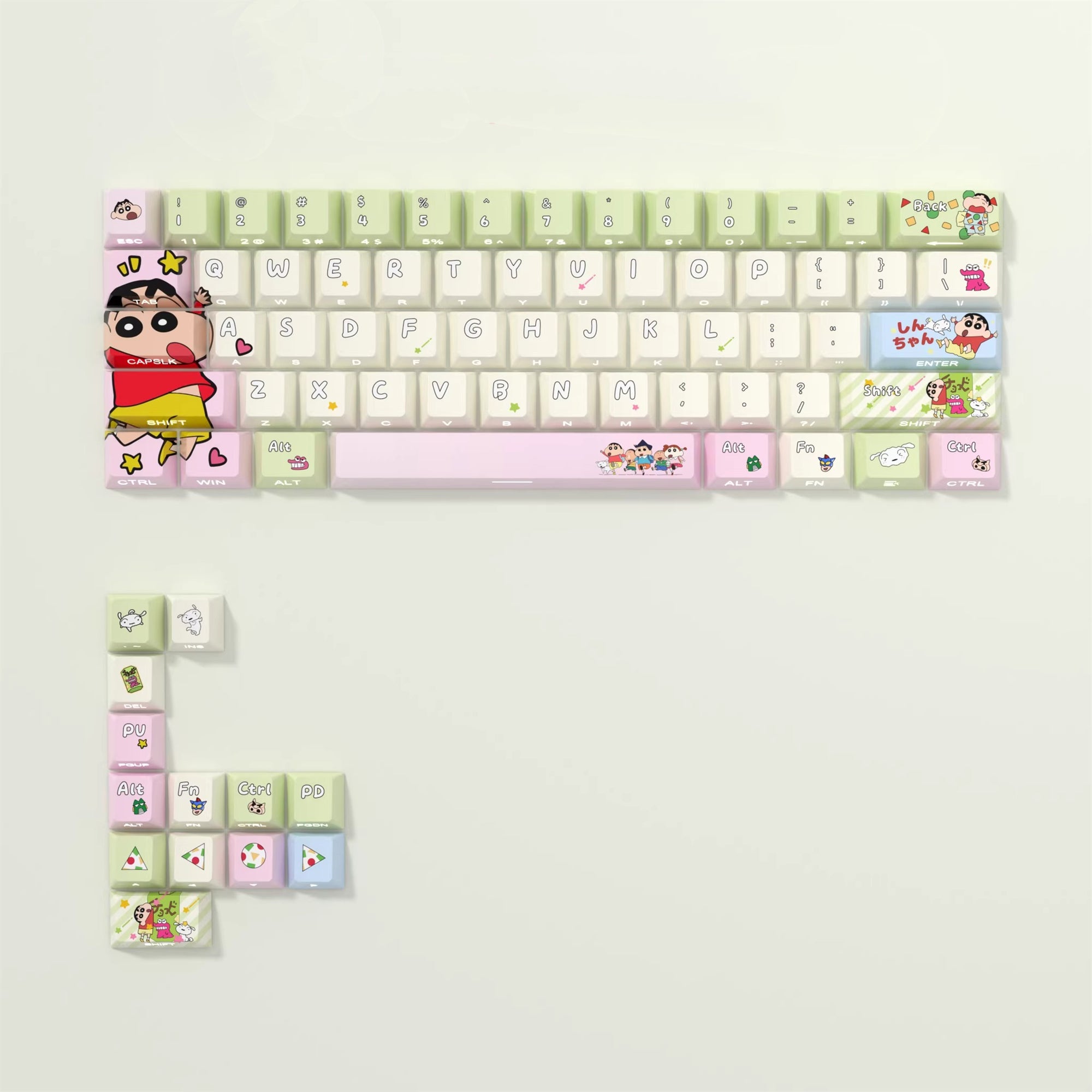 Crayon Shin chan theme, cute style PBT material personalized keycap set, anime cartoon theme decorative keycap, compatible with mechanical keyboard
