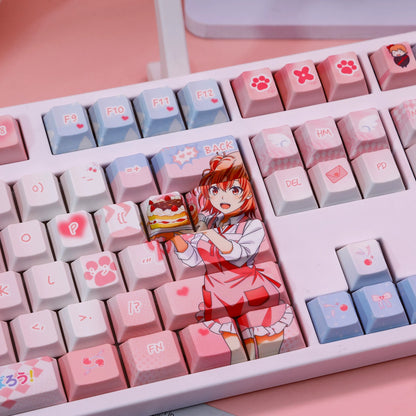 ‌My Teen Romantic Comedy SNAFU，Yuigahama Yui theme, PBT material personalized keycap set, anime keycap culture peripheral mechanical keyboard decoration keycaps， Compatible with 61/64/68/75/84/87/104 key mechanical keyboard keycap set