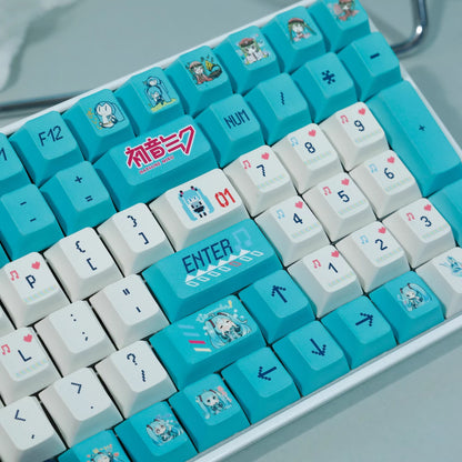 Hatsune Miku Theme PBT Material Hot Sublimation Process Personalized Keycap Set, Animation Music Theme Decoration Keycap Set