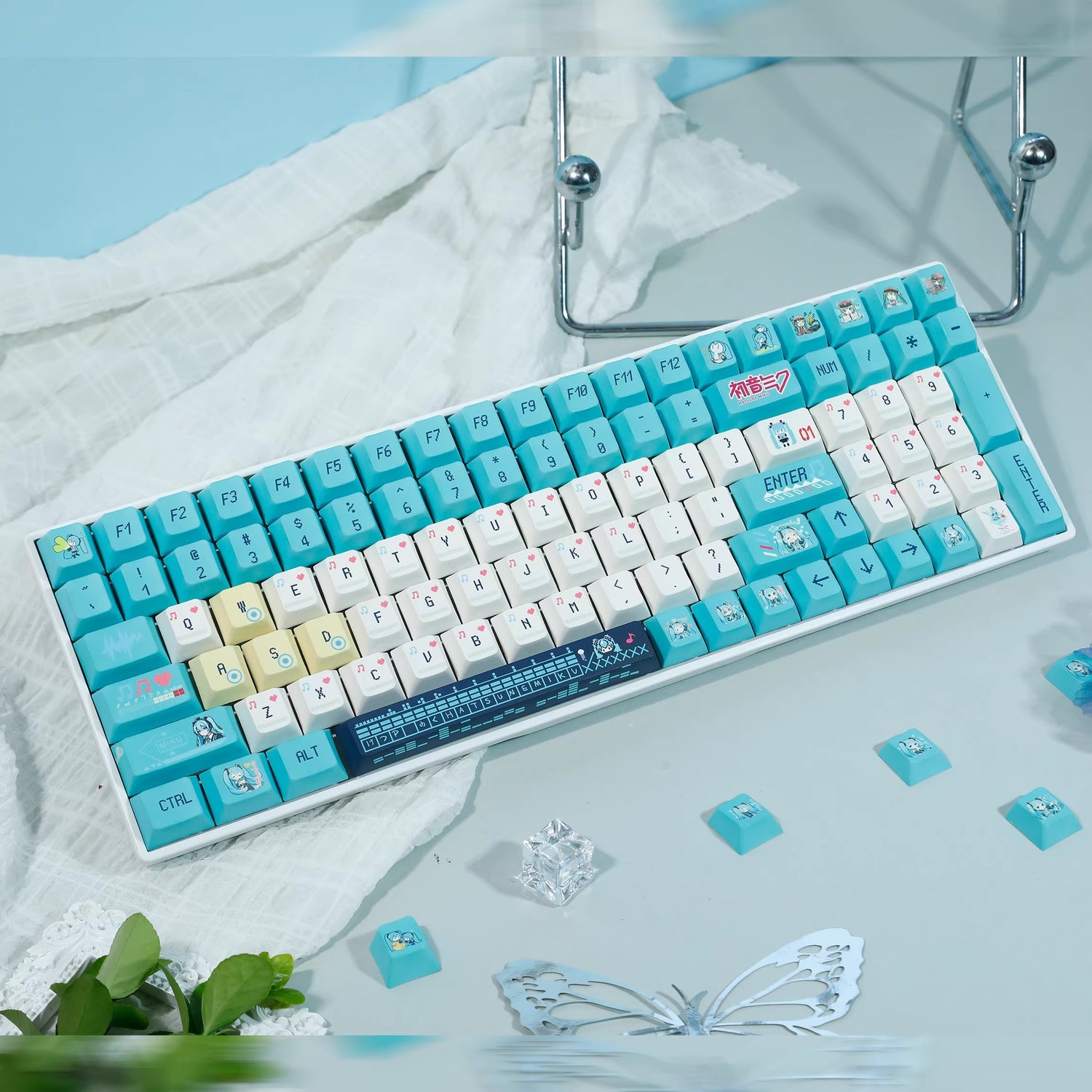 Hatsune Miku Theme PBT Material Hot Sublimation Process Personalized Keycap Set, Animation Music Theme Decoration Keycap Set