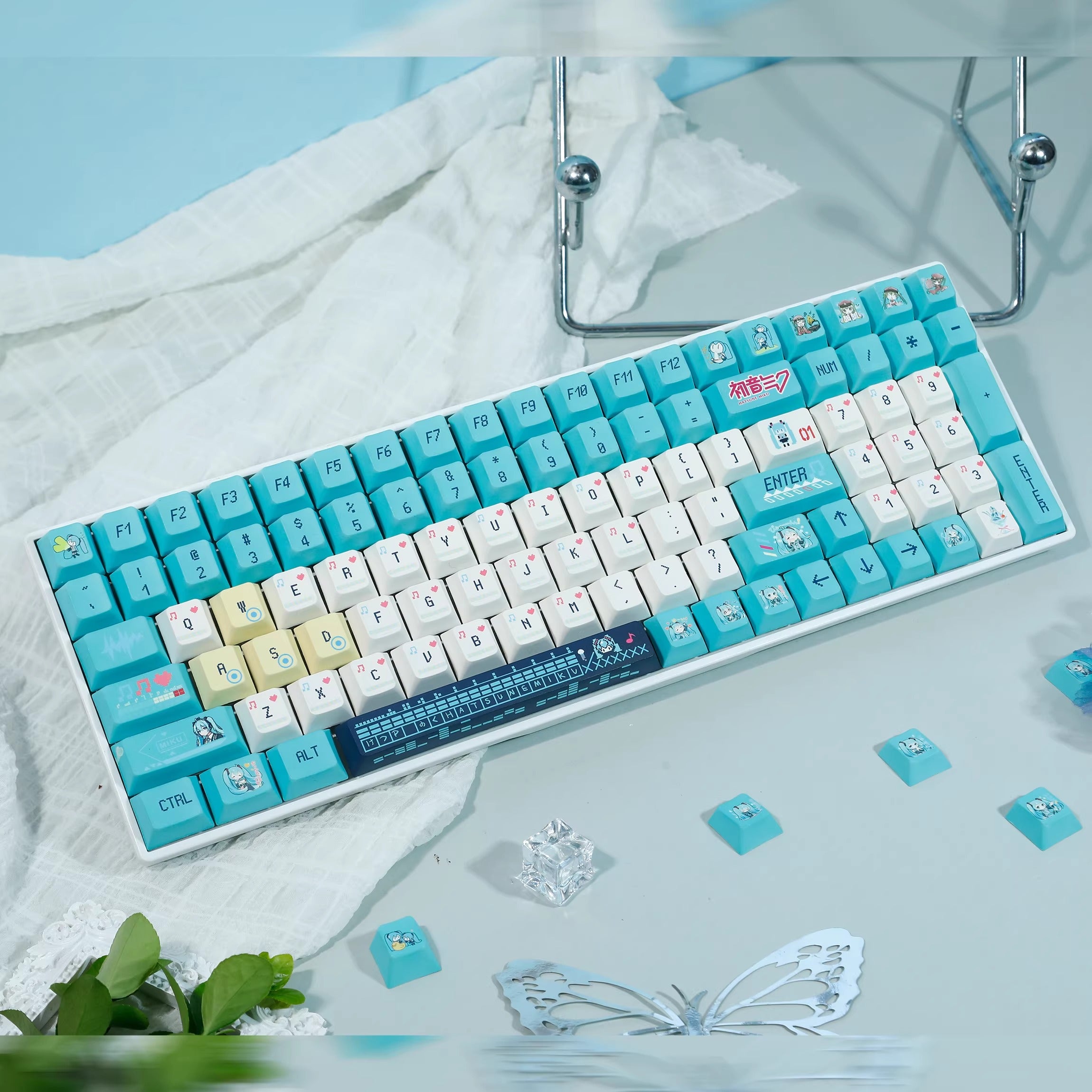 Hatsune Miku Theme PBT Material Hot Sublimation Process Personalized Keycap Set, Animation Music Theme Decoration Keycap Set