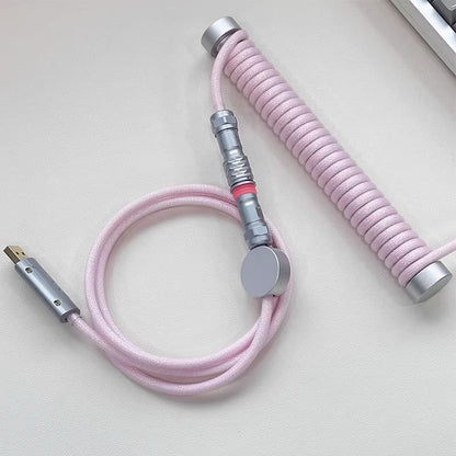 Light pink glitter handmade custom keyboard aviation plug spiral data cable