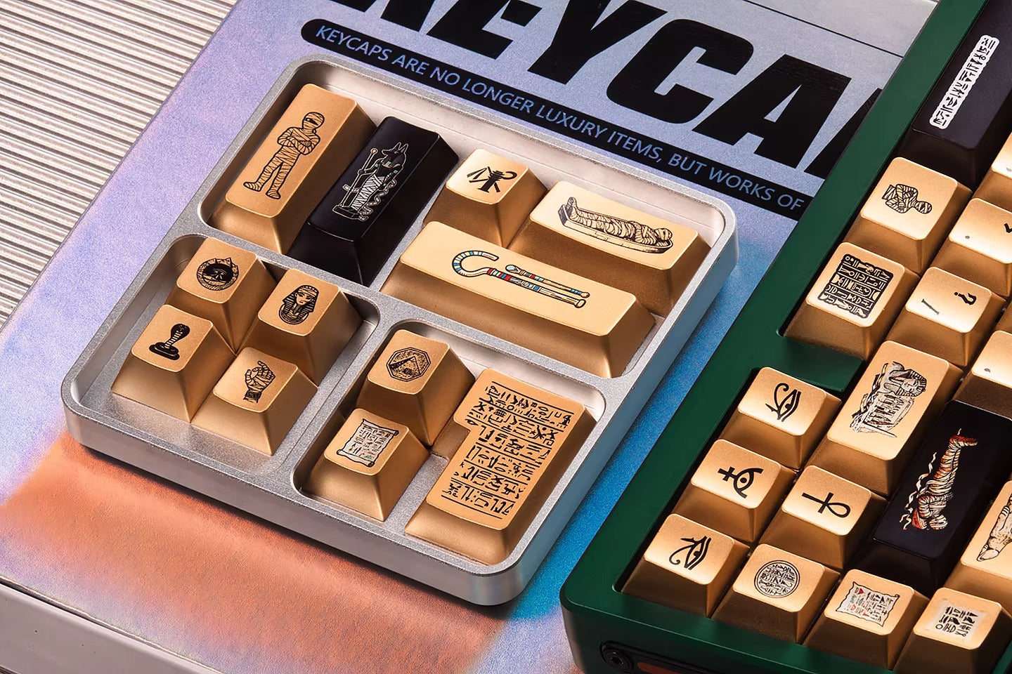 Mysterious Egypt, Metal Gloss PBT Material Personalized Keycap Set, Mechanical Keyboard Theme Design Decorative Keycap Set