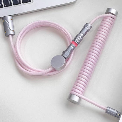 Light pink glitter handmade custom keyboard aviation plug spiral data cable