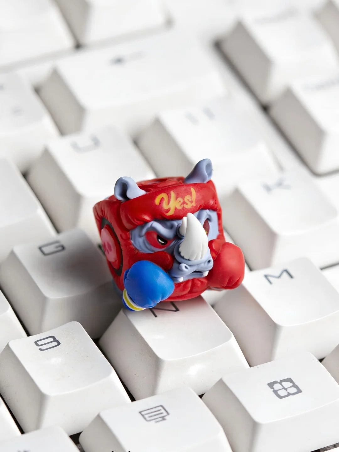 Rhino boxer, original design multi-color resin personalized keycaps, handmade craftsman decorated keycaps, artistic keycaps