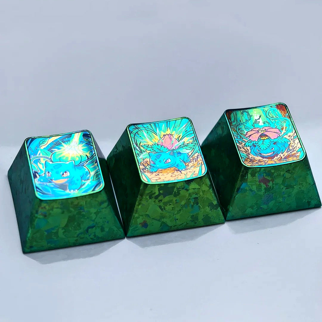 Pok é mon series, Bulbasaur evolution, Ivysaur, Venusaur, 1U titanium alloy personalized keycaps, anime and game culture creative decorative keycaps
