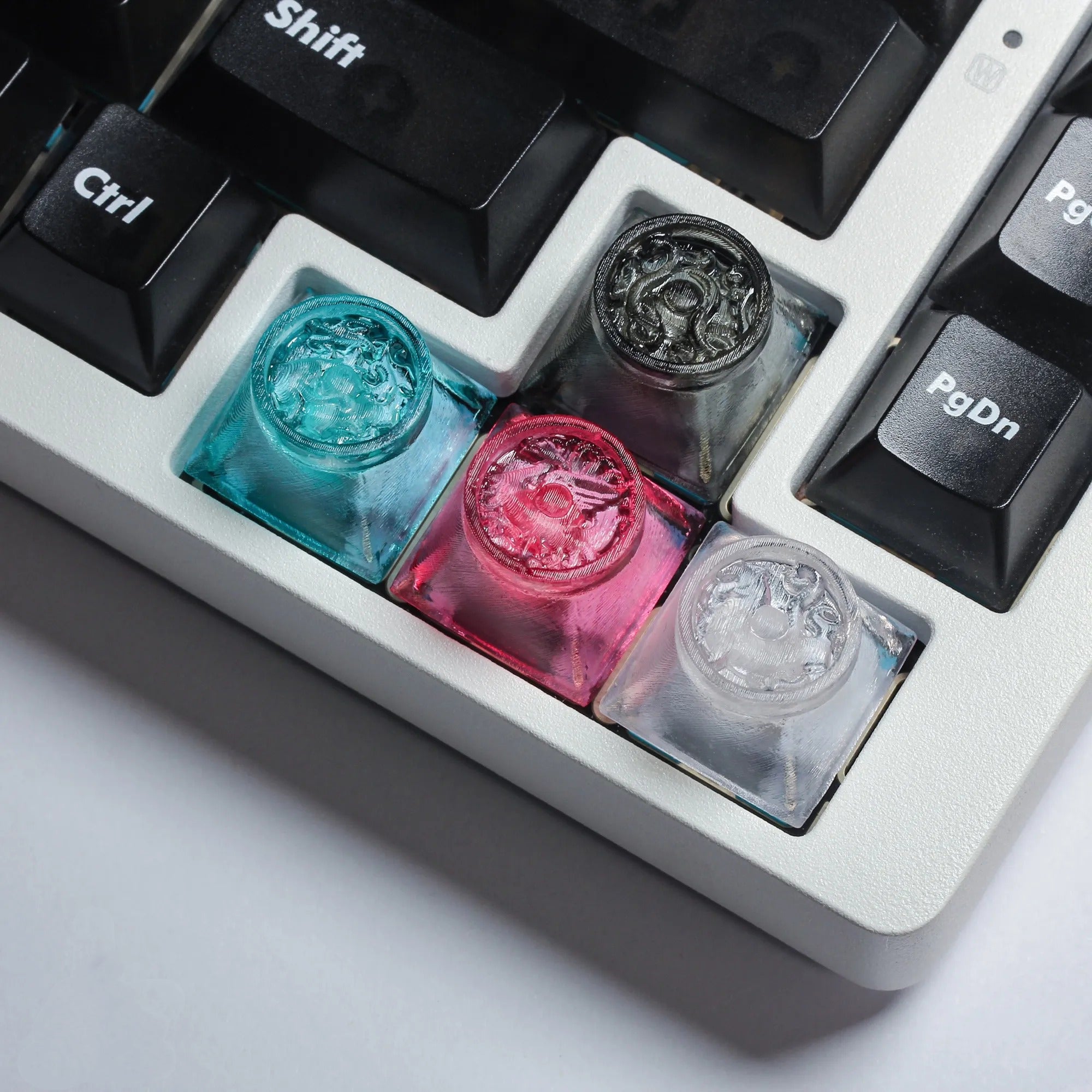 Four ancient Chinese mythical beasts, transparent resin printing material, mythological themed personalized keycaps