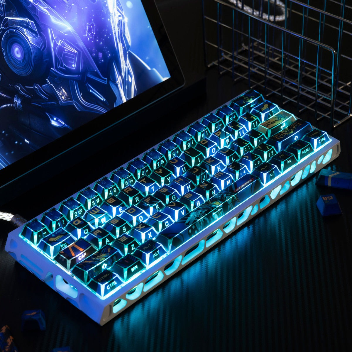 Gundam Theme Series Design Creative Set Keycaps, Light and Shadow Transparent, Folding Transparent Effect personalized keycap set, mechanical keyboard fashionable trend keycap compatible with 61/64/68/75/84/87/104 key mechanical keyboard
