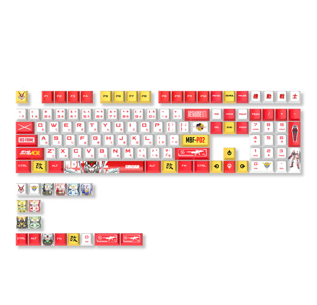 Gundam themed design, PBT material, sublimation process, large characters, personalized keycaps, mechanical keyboard decorative art keycaps