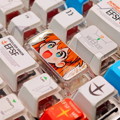 EVA, Asuka/Ayanami Rei, crystal resin 2.25U gilded carriage return personalized keycap, anime game design decorative keycap