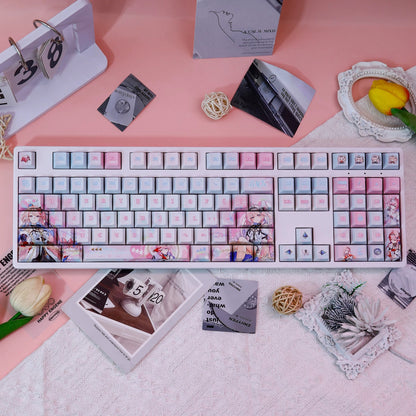 Wuthering Waves，Denia， PBT material personalized keycap set, anime keycap culture peripheral mechanical keyboard decoration keycaps， Compatible with 61/64/68/75/84/87/104 key mechanical keyboard keycap set