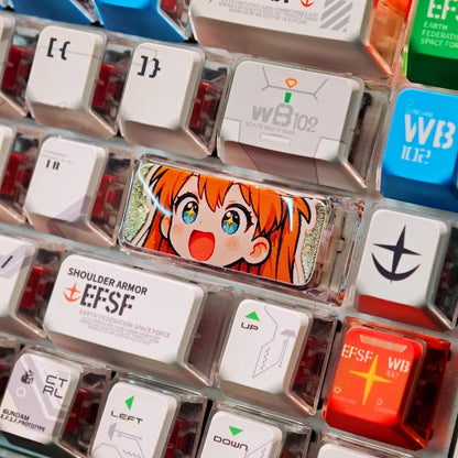 EVA, Asuka/Ayanami Rei, crystal resin 2.25U gilded carriage return personalized keycap, anime game design decorative keycap