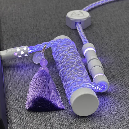 Pink/purple, single crystal copper spiral integral luminous aviation plug, manually customized data cable, keyboard cable