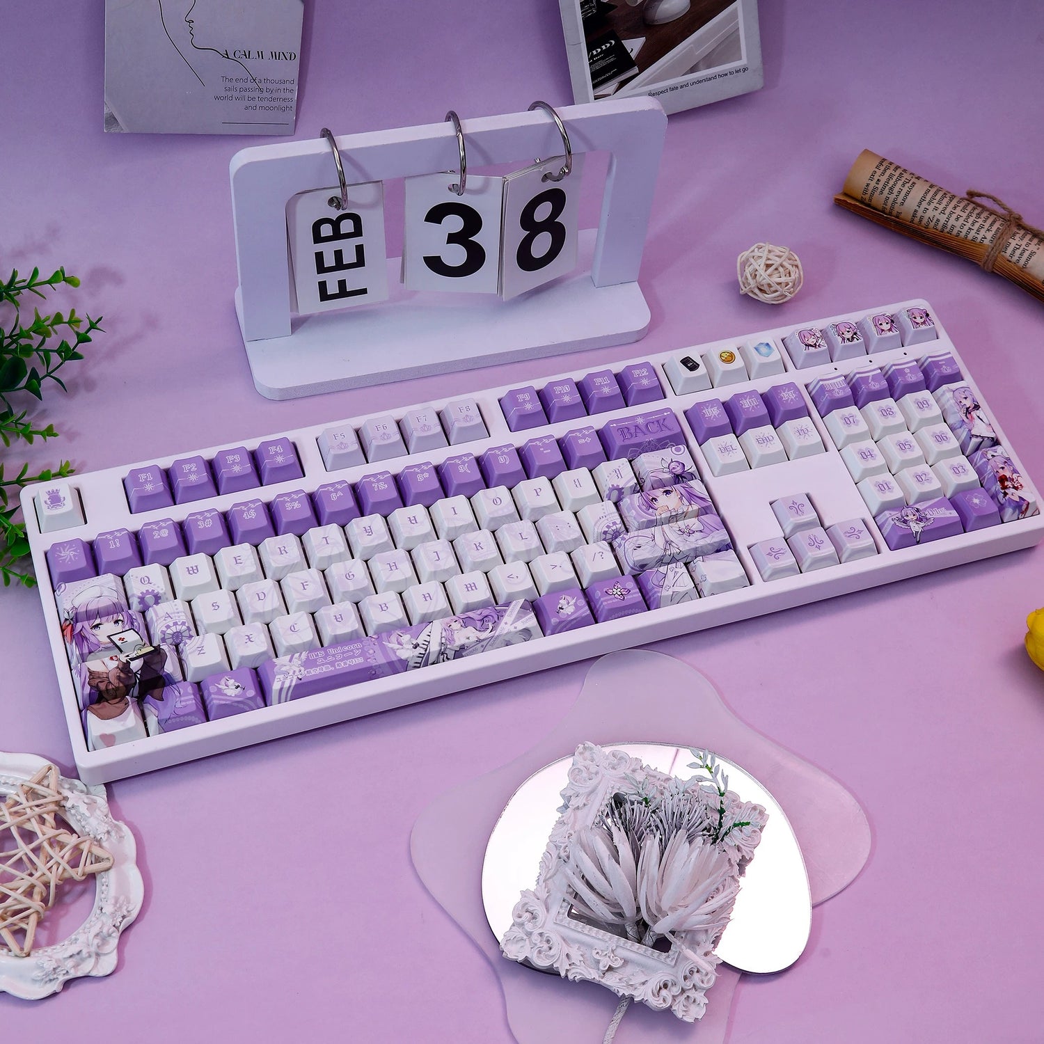 Azur Lane, HMS Unicorn theme, PBT material personalized keycap set, anime keycap culture peripheral mechanical keyboard decoration keycaps， Compatible with 61/64/68/75/84/87/104 key mechanical keyboard keycap set