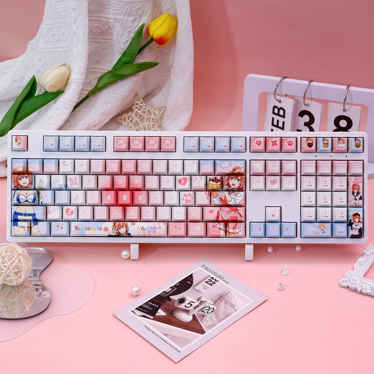 ‌My Teen Romantic Comedy SNAFU，Yuigahama Yui theme, PBT material personalized keycap set, anime keycap culture peripheral mechanical keyboard decoration keycaps， Compatible with 61/64/68/75/84/87/104 key mechanical keyboard keycap set