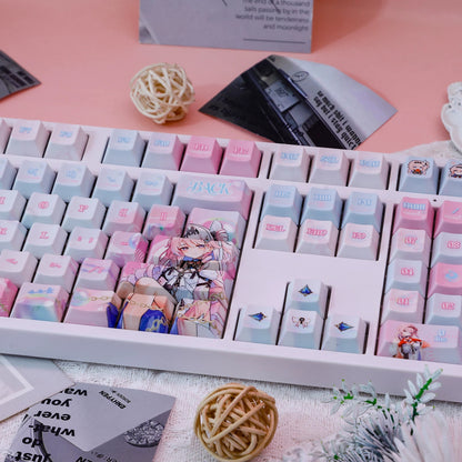 Wuthering Waves，Denia， PBT material personalized keycap set, anime keycap culture peripheral mechanical keyboard decoration keycaps， Compatible with 61/64/68/75/84/87/104 key mechanical keyboard keycap set