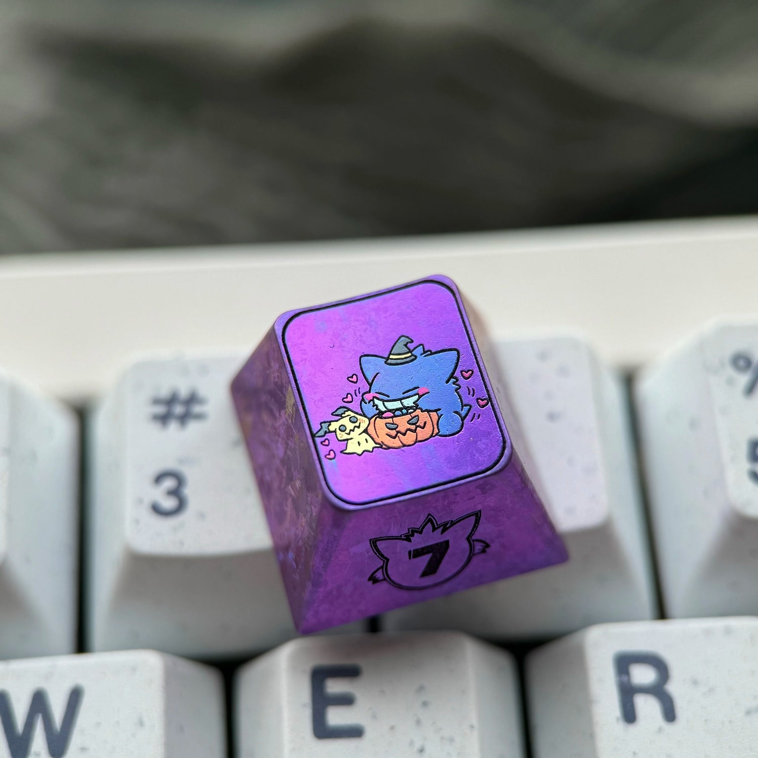 Pok é mon series, gengar themed R4 height, numerical range of 1-0, titanium alloy personalized keycaps, anime and game creative decorative keycaps