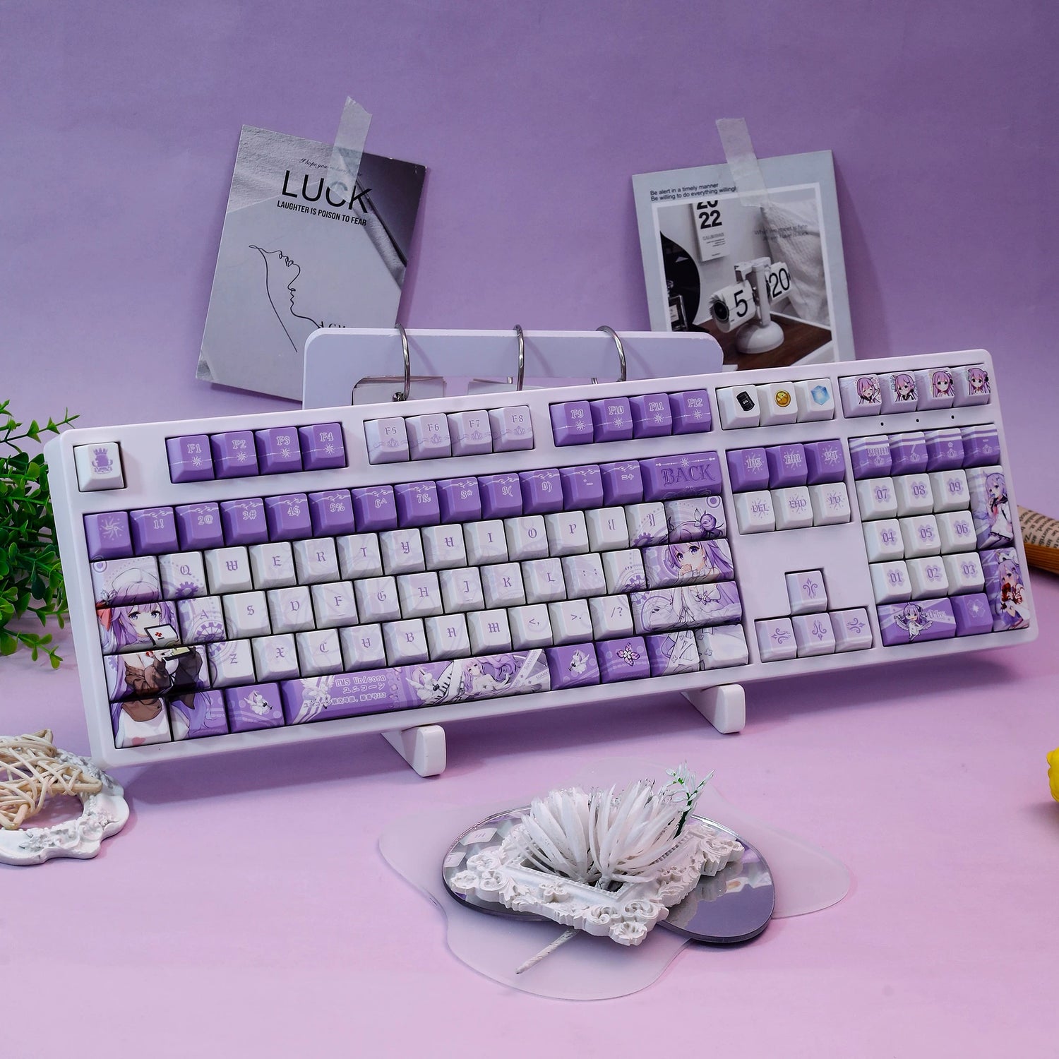 Azur Lane, HMS Unicorn theme, PBT material personalized keycap set, anime keycap culture peripheral mechanical keyboard decoration keycaps， Compatible with 61/64/68/75/84/87/104 key mechanical keyboard keycap set