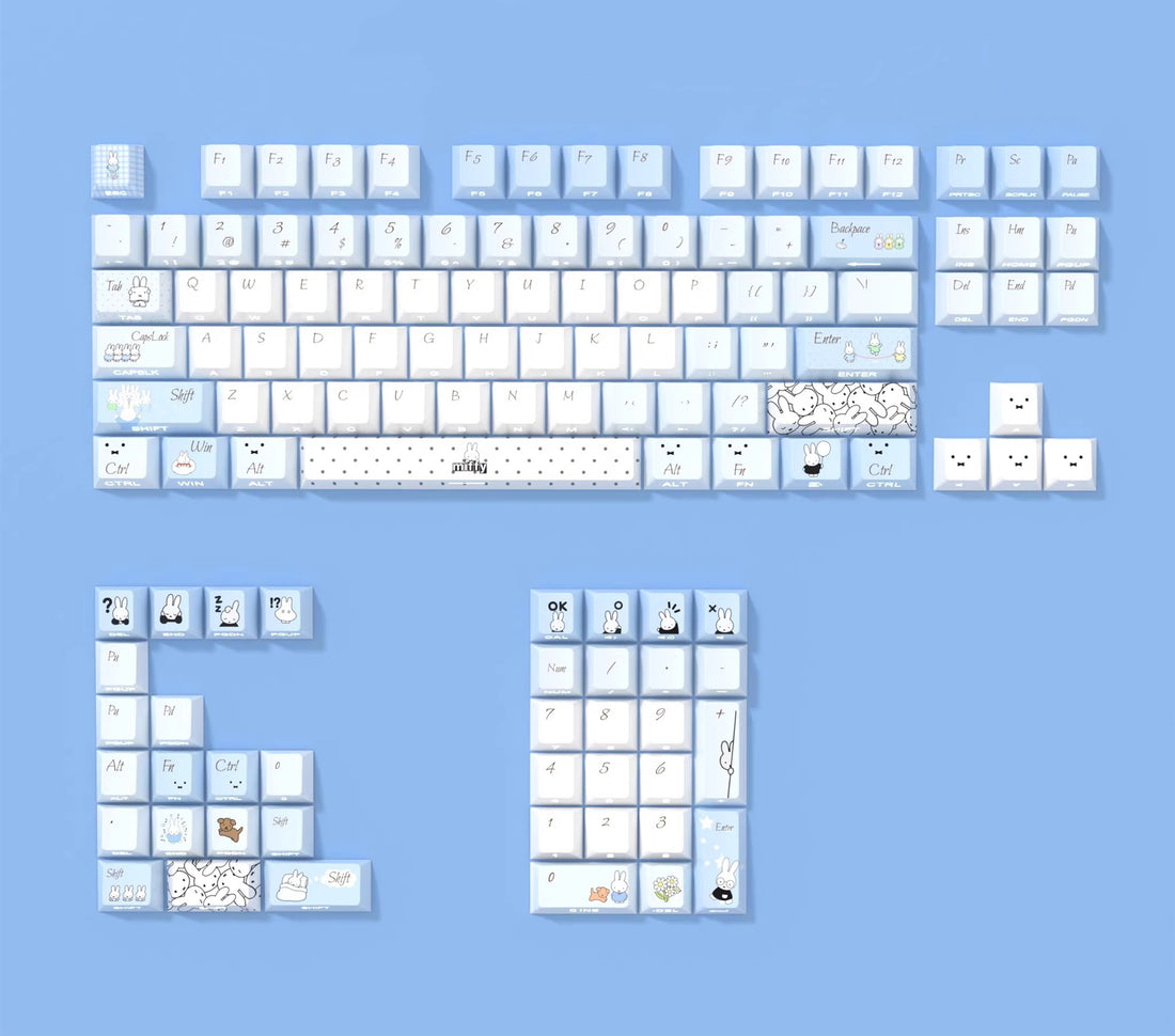 miffy theme, PBT material personalized keycap set, cute anime cultural creative decoration keycap set, compatible with 61/64/68/75/84/87/104 mechanical keyboard