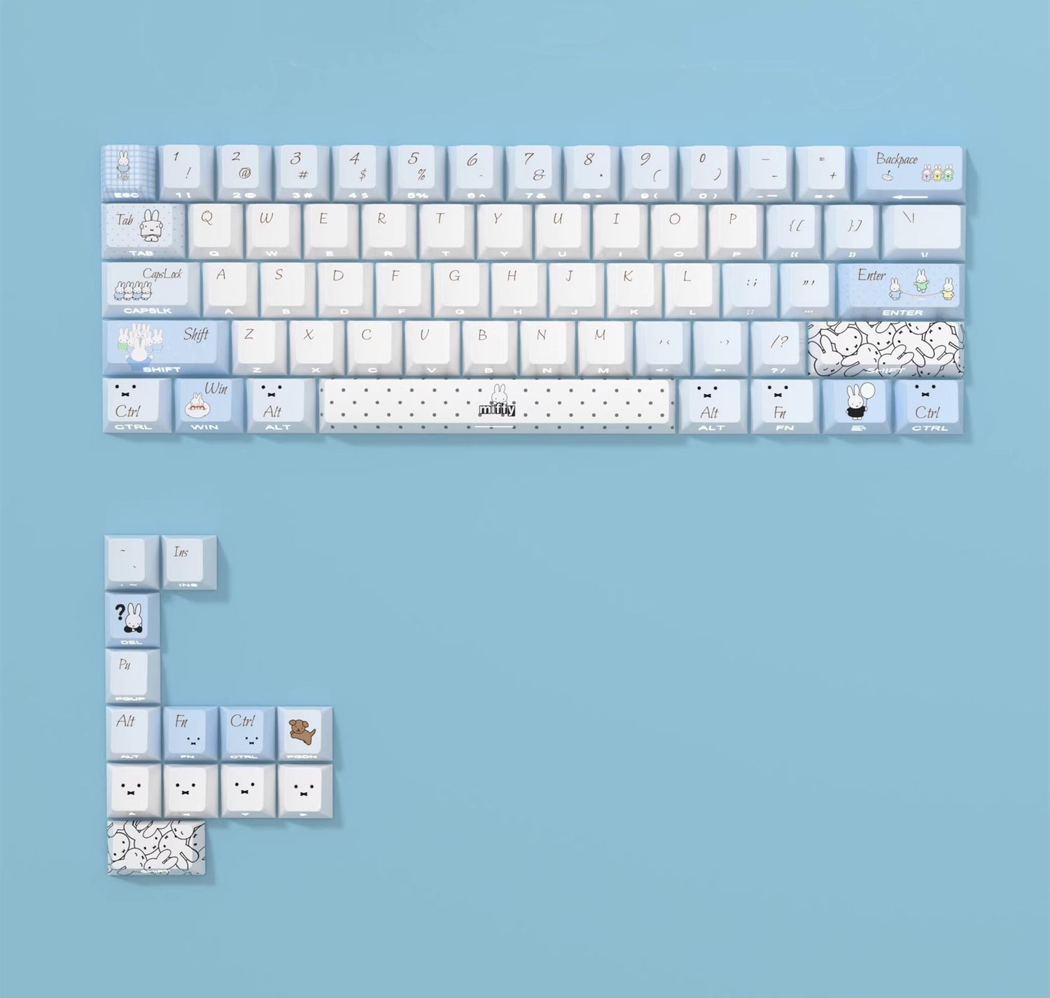 miff theme, PBT material personalized keycap set, cute anime cultural creative decoration keycap set, compatible with 61/64/68/75/84/87/104 mechanical keyboard