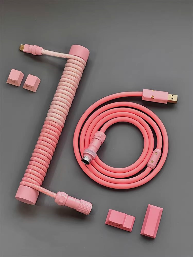 Sakura pink dual tone handmade custom keyboard aviation plug spiral da ...
