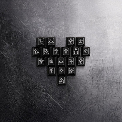 Vintage cross made of metal material, metal set retro medieval Gothic style creative keycap，Love type area/21 pieces/ a set mechanical keyboard, creative computer desktop matching keycaps, Mechanical keyboard decorative keycaps