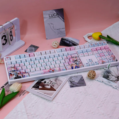 Wuthering Waves，Denia， PBT material personalized keycap set, anime keycap culture peripheral mechanical keyboard decoration keycaps， Compatible with 61/64/68/75/84/87/104 key mechanical keyboard keycap set