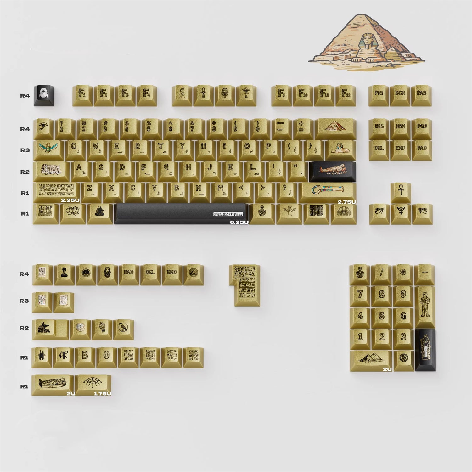 Mysterious Egypt, Metal Gloss PBT Material Personalized Keycap Set, Mechanical Keyboard Theme Design Decorative Keycap Set
