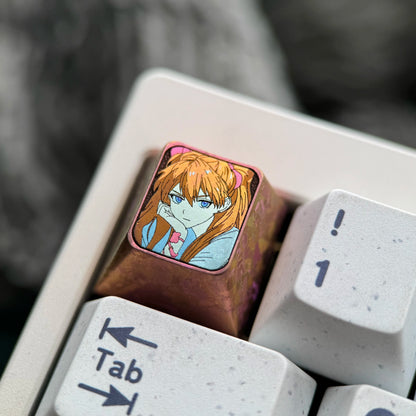 EVA， Asuka 1U Titanium Alloy Collection, Ice Crystal Base, Height Optional, Anime Game Creative Titanium Alloy Personalized Keycaps, Mechanical Keyboard Decorative Keycaps