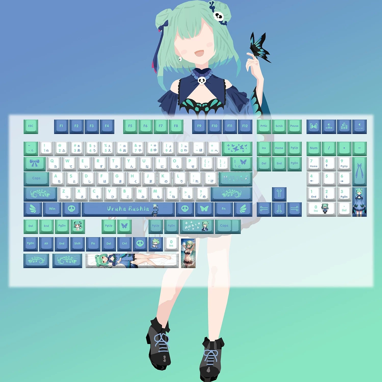 Super Beautiful Girl ACGN Two dimensional Theme Series Collection design simple keycap replacement set, custom set personalized keycap series，PBT material, Original factory height, compatible with 61/64/68/75/84/87/104 mechanical keyboard keycap set