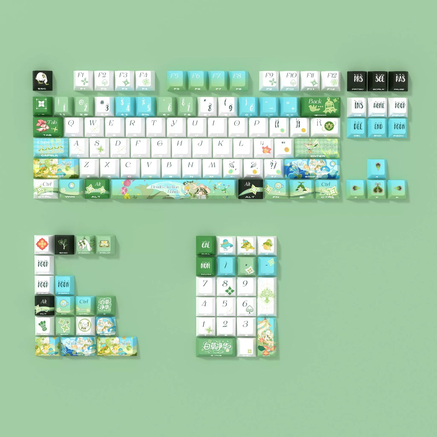 Genshin Impact themed series, Nahida themed keycap set, PBT material personalized keycap set, anime and games cultural creative decoration keycap set, compatible with 61/64/68/75/84/87/104 mechanical keyboard