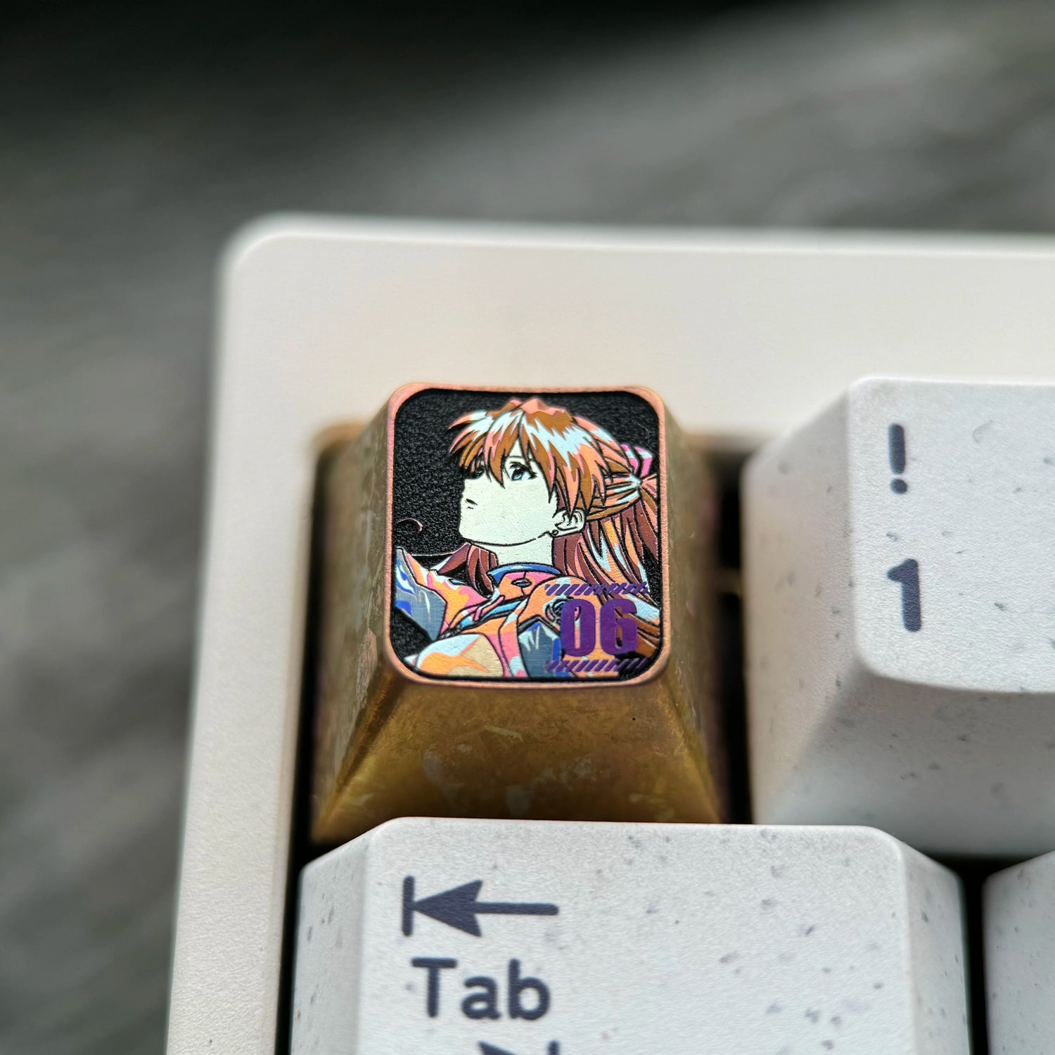 EVA， Asuka 1U Titanium Alloy Collection, Ice Crystal Base, Height Optional, Anime Game Creative Titanium Alloy Personalized Keycaps, Mechanical Keyboard Decorative Keycaps