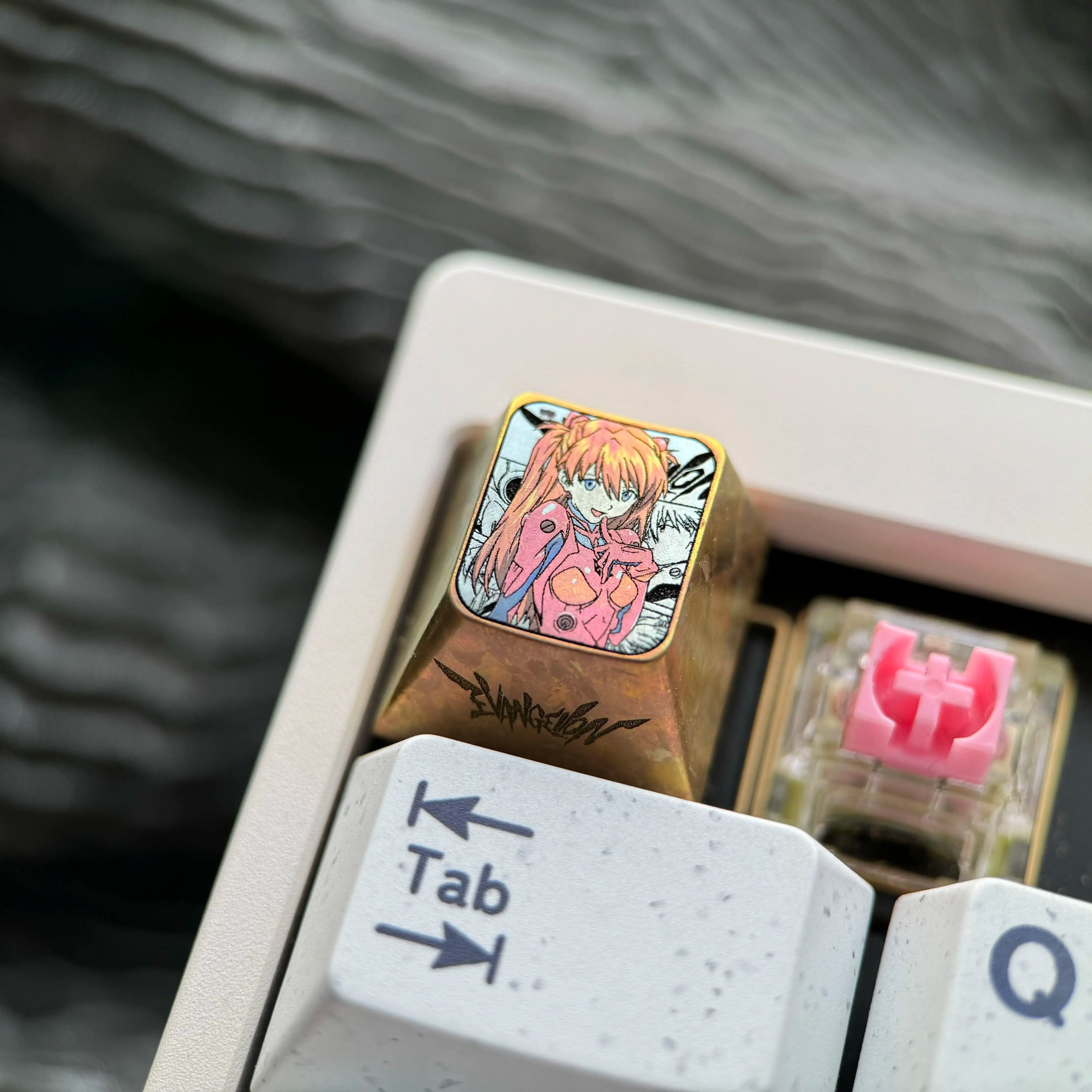 EVA， Asuka 1U Titanium Alloy Collection, Ice Crystal Base, Height Optional, Anime Game Creative Titanium Alloy Personalized Keycaps, Mechanical Keyboard Decorative Keycaps