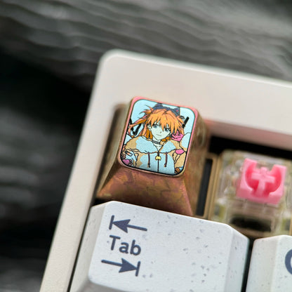 EVA， Asuka 1U Titanium Alloy Collection, Ice Crystal Base, Height Optional, Anime Game Creative Titanium Alloy Personalized Keycaps, Mechanical Keyboard Decorative Keycaps