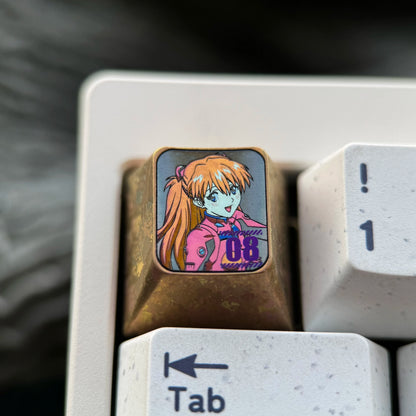 EVA， Asuka 1U Titanium Alloy Collection, Ice Crystal Base, Height Optional, Anime Game Creative Titanium Alloy Personalized Keycaps, Mechanical Keyboard Decorative Keycaps