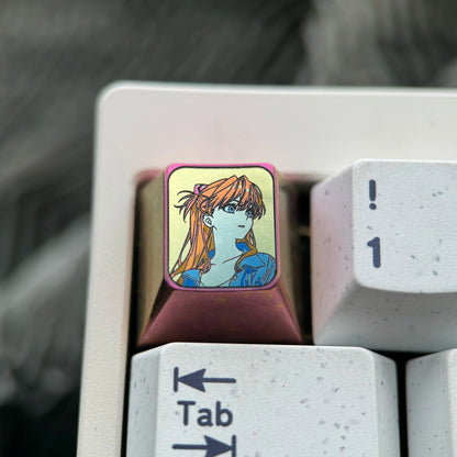 EVA， Asuka 1U Titanium Alloy Collection, Ice Crystal Base, Height Optional, Anime Game Creative Titanium Alloy Personalized Keycaps, Mechanical Keyboard Decorative Keycaps