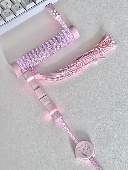 Pink/purple, single crystal copper spiral integral luminous aviation plug, manually customized data cable, keyboard cable