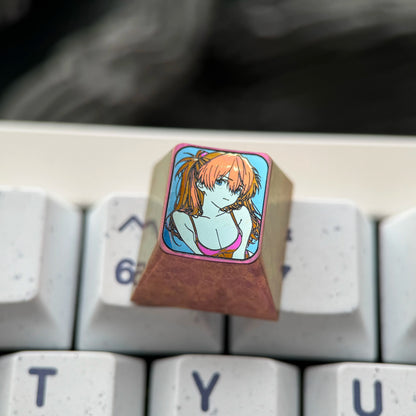 EVA， Asuka 1U Titanium Alloy Collection, Ice Crystal Base, Height Optional, Anime Game Creative Titanium Alloy Personalized Keycaps, Mechanical Keyboard Decorative Keycaps