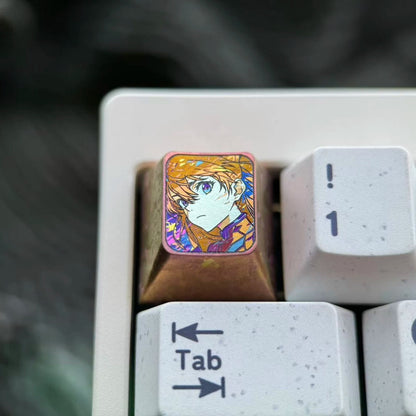 EVA， Asuka 1U Titanium Alloy Collection, Ice Crystal Base, Height Optional, Anime Game Creative Titanium Alloy Personalized Keycaps, Mechanical Keyboard Decorative Keycaps