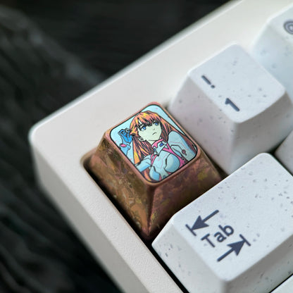 EVA， Asuka 1U Titanium Alloy Collection, Ice Crystal Base, Height Optional, Anime Game Creative Titanium Alloy Personalized Keycaps, Mechanical Keyboard Decorative Keycaps