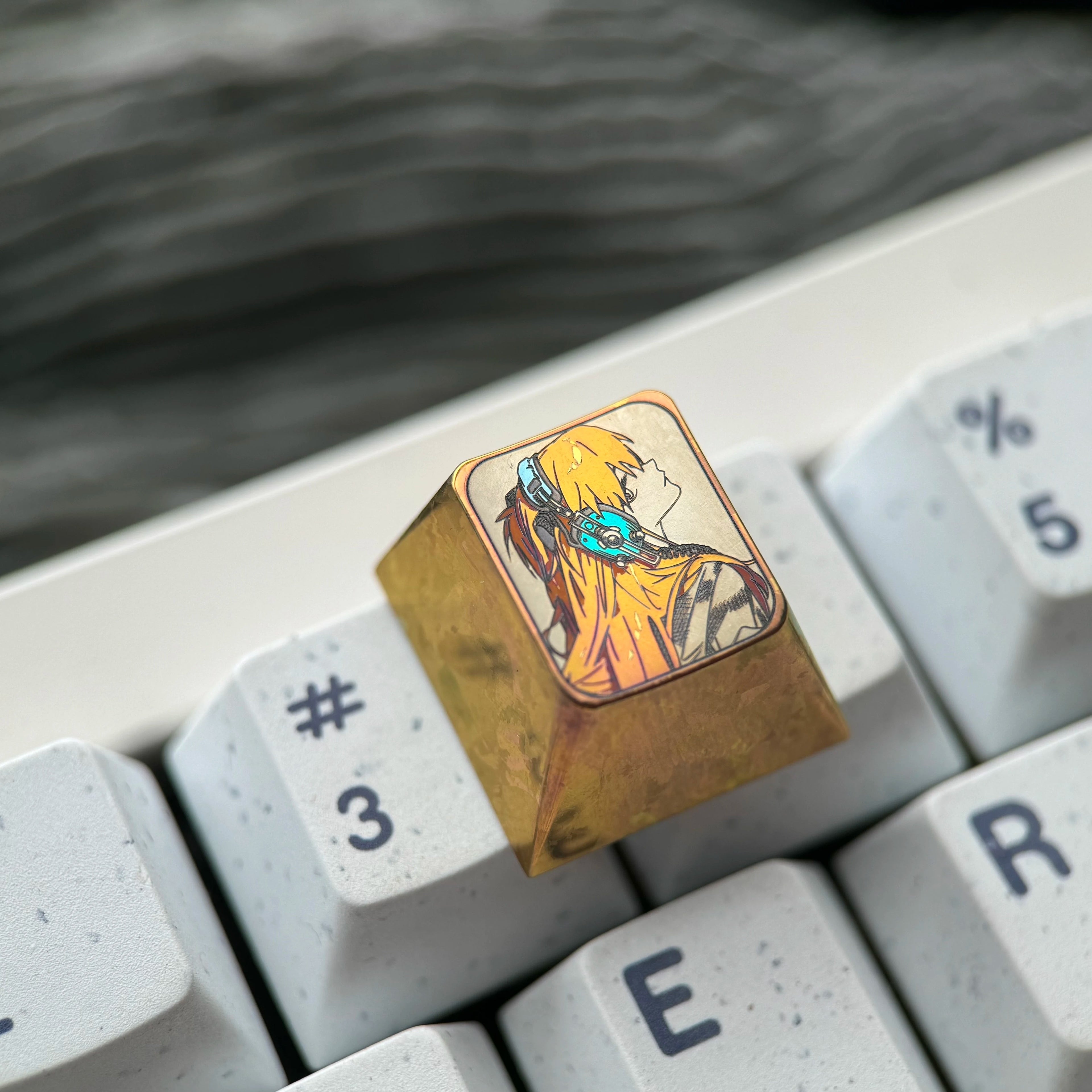 EVA， Asuka 1U Titanium Alloy Collection, Ice Crystal Base, Height Optional, Anime Game Creative Titanium Alloy Personalized Keycaps, Mechanical Keyboard Decorative Keycaps
