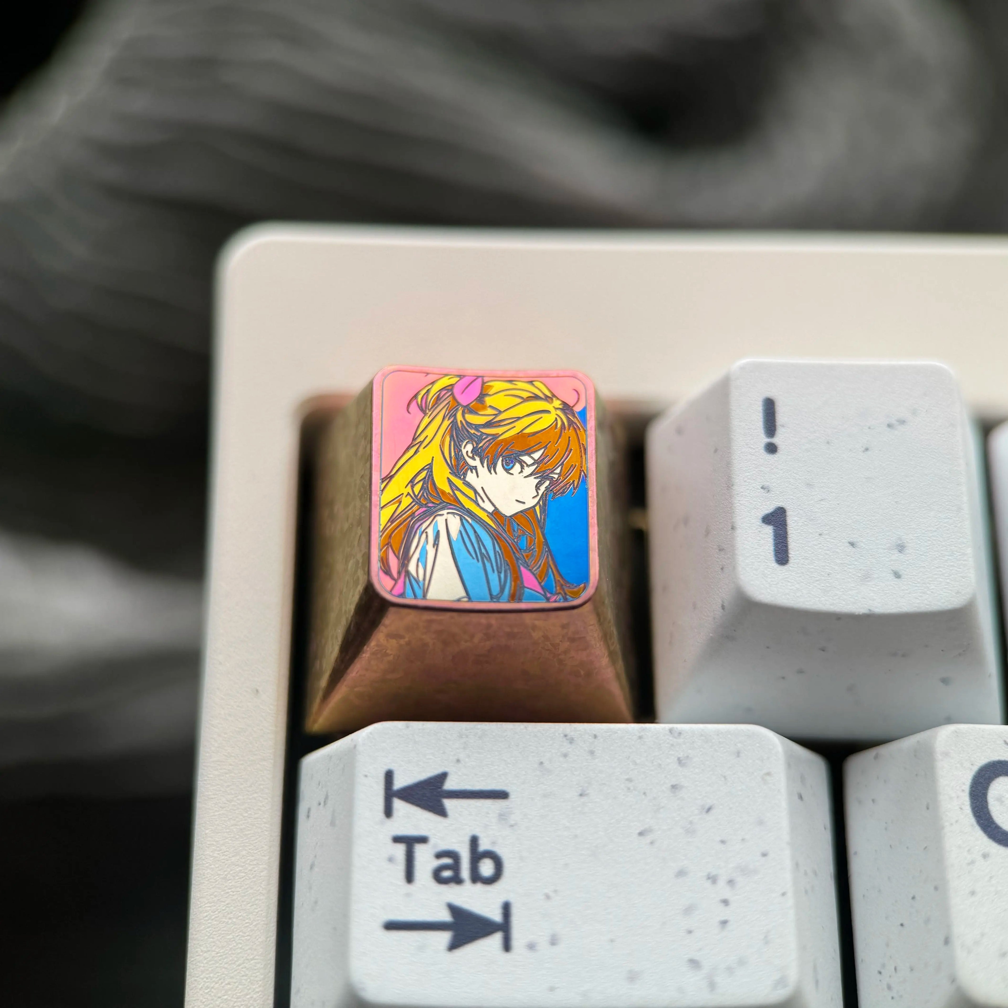 EVA， Asuka 1U Titanium Alloy Collection, Ice Crystal Base, Height Optional, Anime Game Creative Titanium Alloy Personalized Keycaps, Mechanical Keyboard Decorative Keycaps