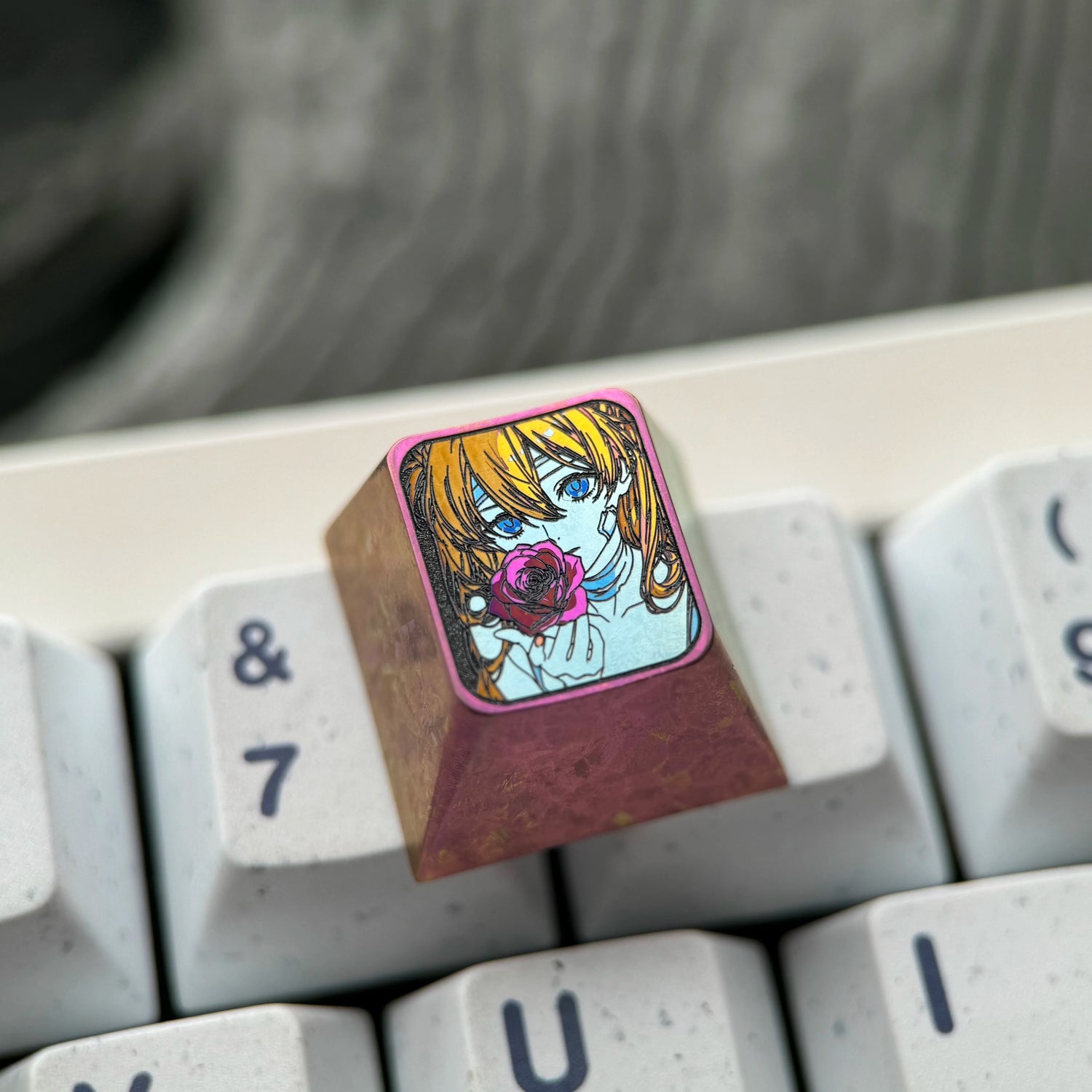 EVA， Asuka 1U Titanium Alloy Collection, Ice Crystal Base, Height Optional, Anime Game Creative Titanium Alloy Personalized Keycaps, Mechanical Keyboard Decorative Keycaps