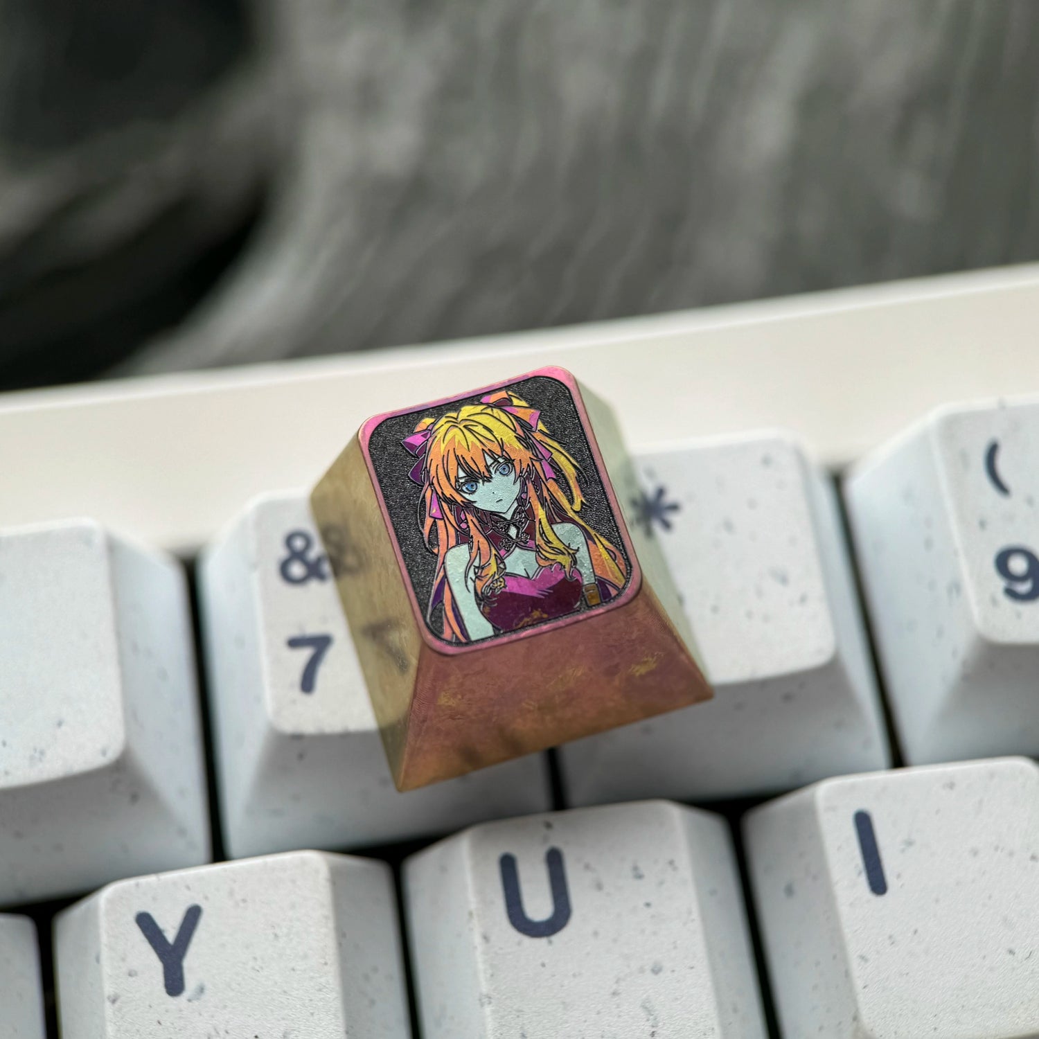 EVA， Asuka 1U Titanium Alloy Collection, Ice Crystal Base, Height Optional, Anime Game Creative Titanium Alloy Personalized Keycaps, Mechanical Keyboard Decorative Keycaps